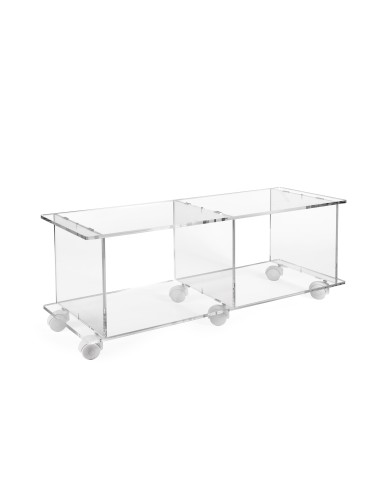 iPLEX - Mobile Porta TV polifunzionale linea Imago in plexiglass Trasparente a 2 scompartimenti e 4 ruote sottostanti. - 100x40x