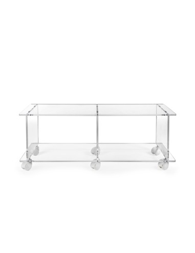 iPLEX - Mobile Porta TV polifunzionale linea Imago in plexiglass Trasparente a 2 scompartimenti e 4 ruote sottostanti. - 100x40x
