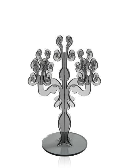 iPLEX - Candelabro linea Vittoriale design rinascimentale con 5 braccia in plexiglass fumè Trasparente. - arredamento casa salot