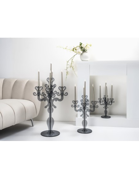 iPLEX - Candelabro linea Vittoriale design rinascimentale con 5 braccia in plexiglass fumè Trasparente. - arredamento casa salot