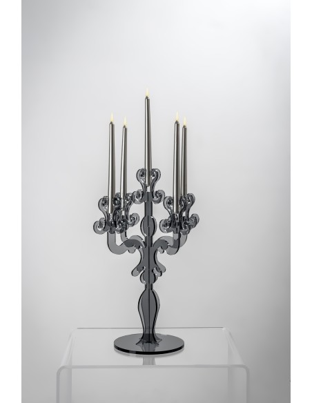 iPLEX - Candelabro linea Vittoriale design rinascimentale con 5 braccia in plexiglass fumè Trasparente. - arredamento casa salot