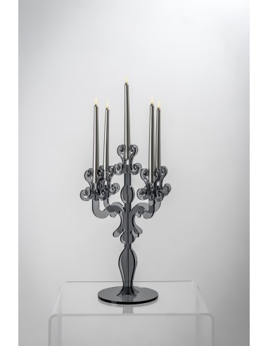 iPLEX - Candelabro linea Vittoriale design rinascimentale con 5 braccia in plexiglass fumè Trasparente. - arredamento casa salot