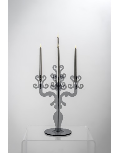 iPLEX - Candelabro linea Vittoriale design rinascimentale con 5 braccia in plexiglass fumè Trasparente. - arredamento casa salot