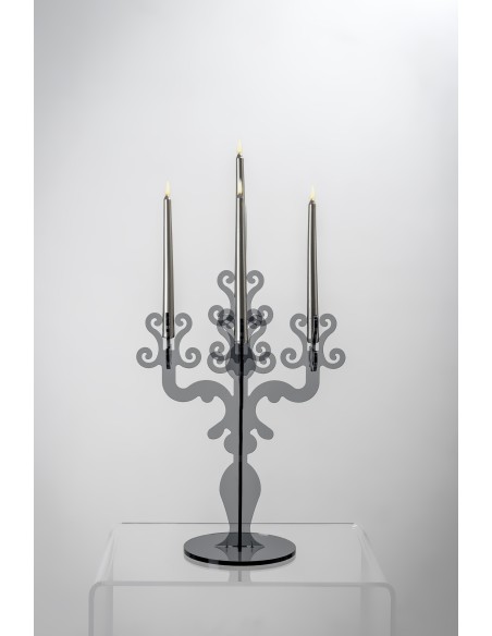 iPLEX - Candelabro linea Vittoriale design rinascimentale con 5 braccia in plexiglass fumè Trasparente. - arredamento casa salot