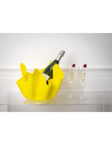 iPLEX - Vaso linea Drappeggi in plexiglass giallo pieno drappeggiata a mano Made in Italy - arredamento casa ufficio studio fior