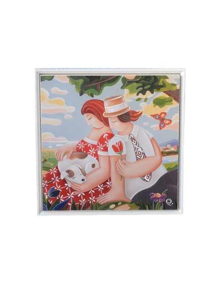 Quadri&Quadri - Quadro da parete ''Amore e gelosia nascono in compagnia'' linea ''I Prisciosi'' Quadro con cornice bainca 37x37x