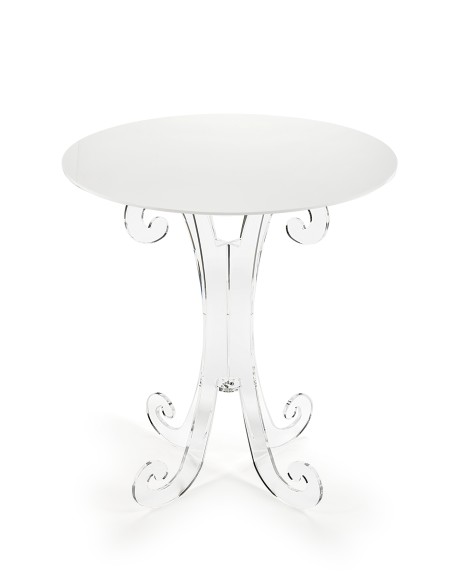 iPLEX - Numa Tavolino tondo lato divano in plexiglass Trasparente, ripiano bianco,. Made in Italy - Trasparente/bianco - 56x62,5