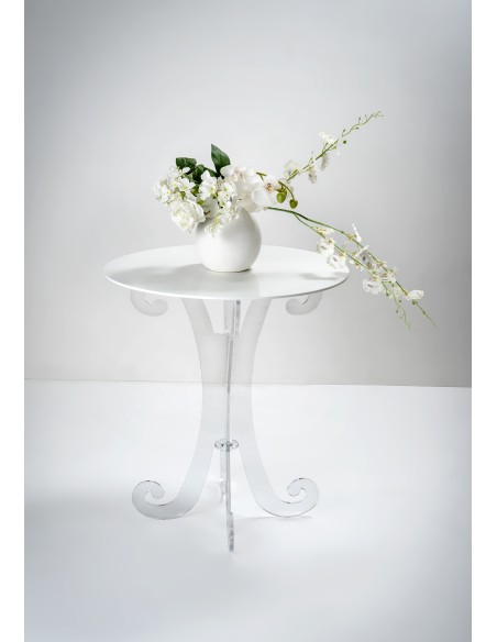 iPLEX - Numa Tavolino tondo lato divano in plexiglass Trasparente, ripiano bianco,. Made in Italy - Trasparente/bianco - 56x62,5