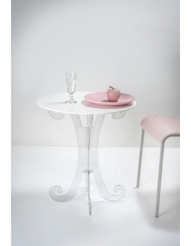 iPLEX - Numa Tavolino tondo lato divano in plexiglass Trasparente, ripiano bianco,. Made in Italy - Trasparente/bianco - 56x62,5