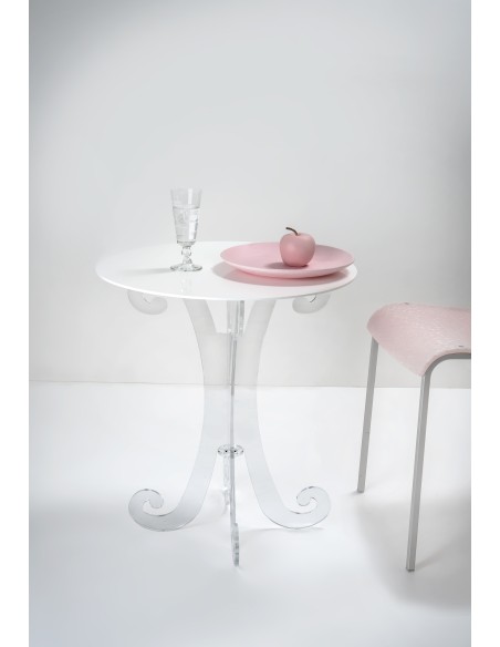 iPLEX - Numa Tavolino tondo lato divano in plexiglass Trasparente, ripiano bianco,. Made in Italy - Trasparente/bianco - 56x62,5