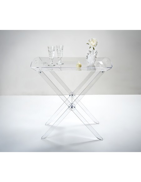 iPLEX - Pliè Tavolino con ripiano vassoio in plexiglass Trasparente richiudibile. Made in Italy - arredamento casa cucina soggio