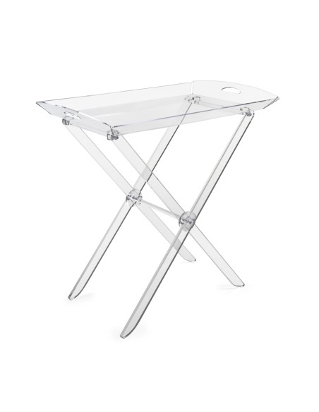 iPLEX - Pliè Tavolino con ripiano vassoio in plexiglass Trasparente richiudibile. Made in Italy - arredamento casa cucina soggio