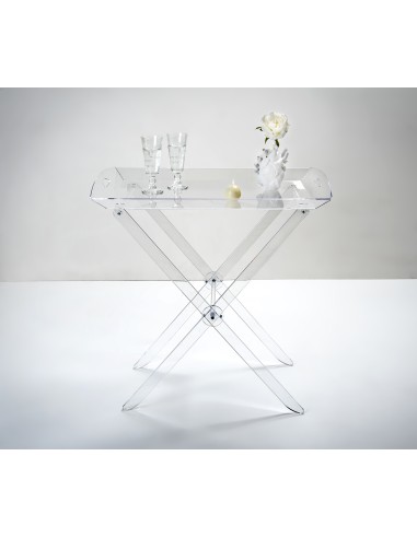 iPLEX - Pliè Tavolino con ripiano vassoio in plexiglass Trasparente richiudibile. Made in Italy - arredamento casa cucina soggio