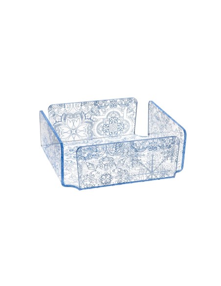 iPLEX Design - Etiquette Porta Tovaglioli Orizzontale Trasparente - Azzurro Maiolica Azulejos in plexiglass - Trasparente/azzurr