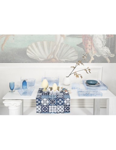 iPLEX Design - Etiquette Porta Tovaglioli Orizzontale Trasparente - Azzurro Maiolica Azulejos in plexiglass - Trasparente/azzurr