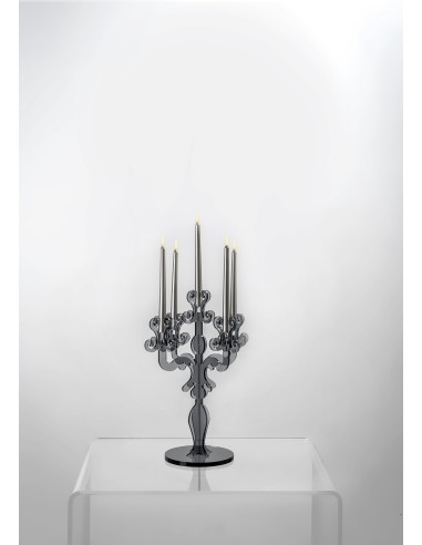 iPLEX - Candelabro linea Vittoriale design rinascimentale con 5 braccia in plexiglass fumè Trasparente. - arredamento casa salot
