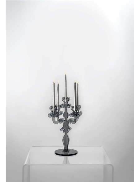 iPLEX - Candelabro linea Vittoriale design rinascimentale con 5 braccia in plexiglass fumè Trasparente. - arredamento casa salot