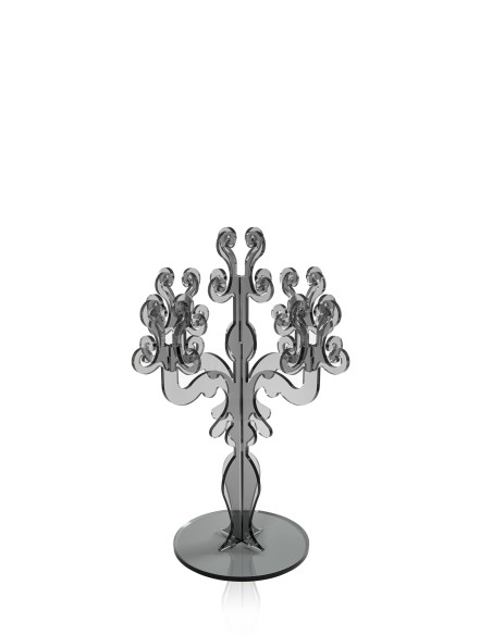 iPLEX - Candelabro linea Vittoriale design rinascimentale con 5 braccia in plexiglass fumè Trasparente. - arredamento casa salot