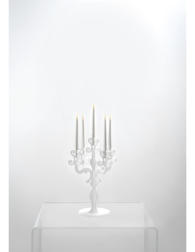 iPLEX - Candelabro linea Vittoriale design rinascimentale con 5 braccia in plexiglass bianco opalino. - arredamento casa salotto