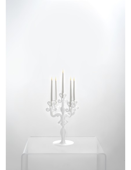 iPLEX - Candelabro linea Vittoriale design rinascimentale con 5 braccia in plexiglass bianco opalino. - arredamento casa salotto