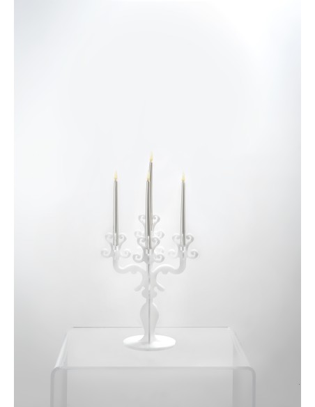 iPLEX - Candelabro linea Vittoriale design rinascimentale con 5 braccia in plexiglass bianco opalino. - arredamento casa salotto