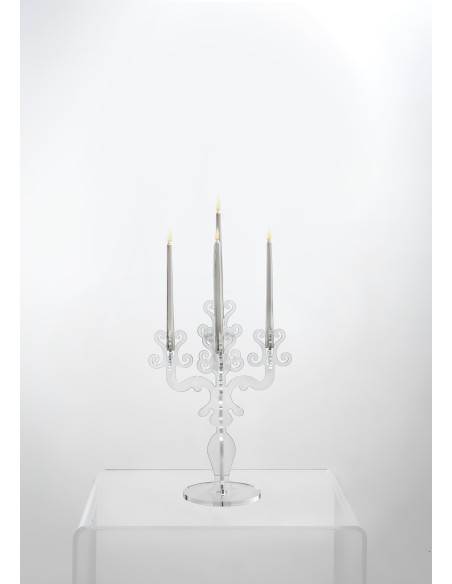 iPLEX - Candelabro linea Vittoriale design rinascimentale con 5 braccia in plexiglass Trasparente. - arredamento casa salotto sa