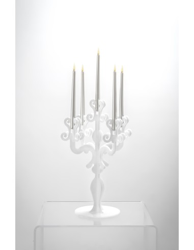 iPLEX - Candelabro linea Vittoriale design rinascimentale con 5 braccia in plexiglass bianco opalino. - arredamento casa salotto