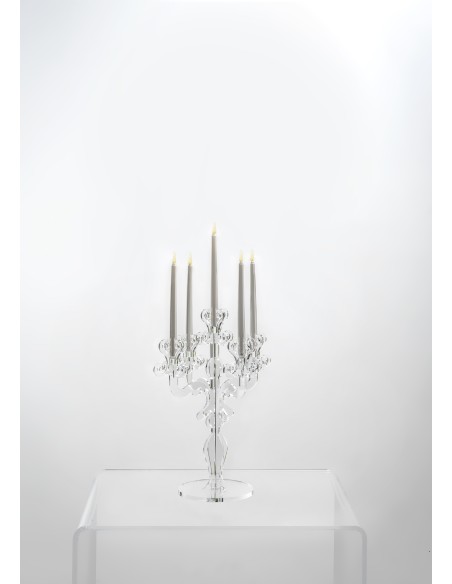 iPLEX - Candelabro linea Vittoriale design rinascimentale con 5 braccia in plexiglass Trasparente. - arredamento casa salotto sa