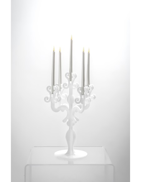 iPLEX - Candelabro linea Vittoriale design rinascimentale con 5 braccia in plexiglass bianco opalino. - arredamento casa salotto
