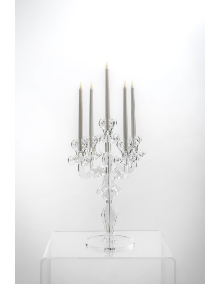 iPLEX - Candelabro linea Vittoriale design rinascimentale con 5 braccia in plexiglass Trasparente. - arredamento casa salotto sa