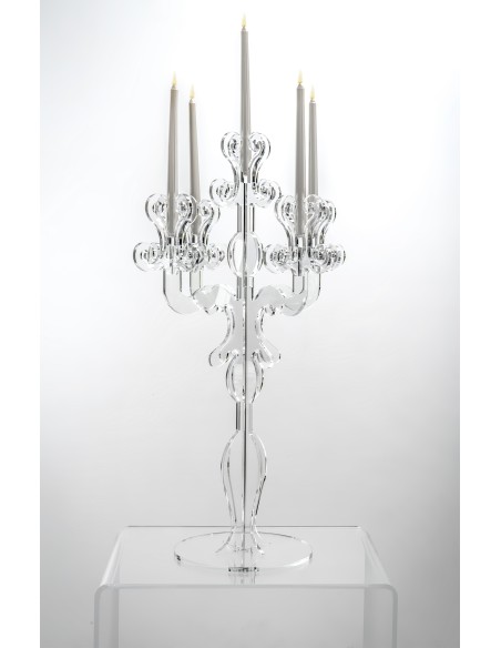 iPLEX - Candelabro linea Vittoriale design rinascimentale con 5 braccia in plexiglass Trasparente. - arredamento casa salotto sa