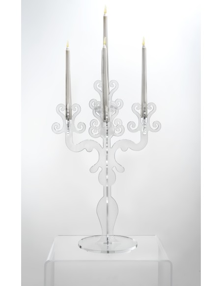 iPLEX - Candelabro linea Vittoriale design rinascimentale con 5 braccia in plexiglass Trasparente. - arredamento casa salotto sa