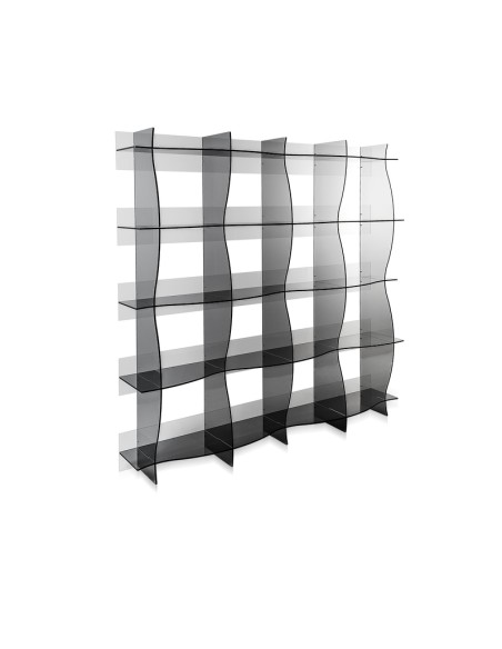 Pan Libreria in plexiglass fumè Trasparente , biblioteca autoportante con ancoraggio a muro Made in Italy
