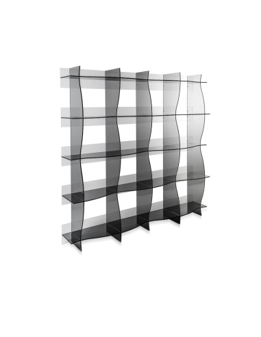 Pan Libreria in plexiglass fumè Trasparente , biblioteca autoportante con ancoraggio a muro Made in Italy