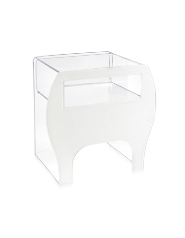 Mimì Comodino design art nouveau francese in plexiglass Trasparente e bianco pieno.