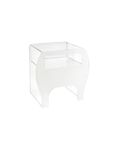 Mimì Comodino design art nouveau francese in plexiglass Trasparente e bianco pieno.