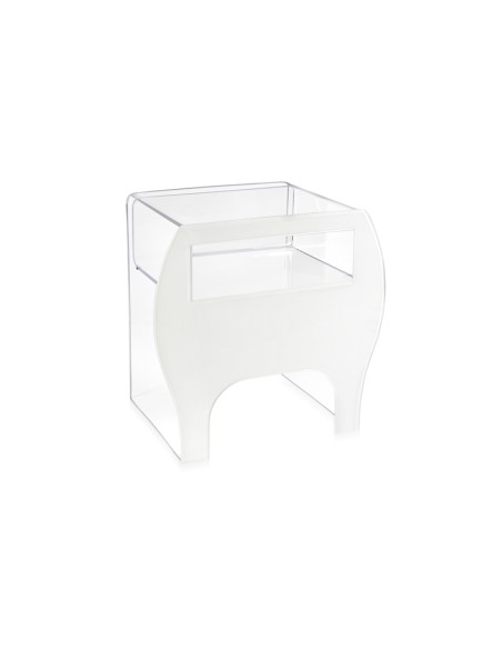 Mimì Comodino design art nouveau francese in plexiglass Trasparente e bianco pieno.