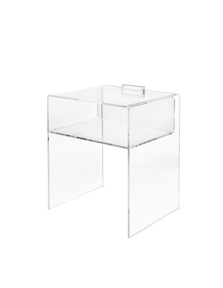 Lyn Comodino Trasparente in plexiglass PMMA con luce LED incorporata.