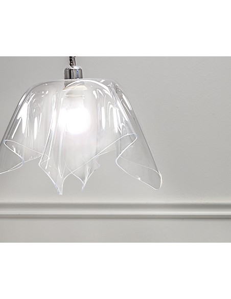 Lampadario Sospensione design moderno da soffitto "linea Drappeggi" in plexiglass Trasparente