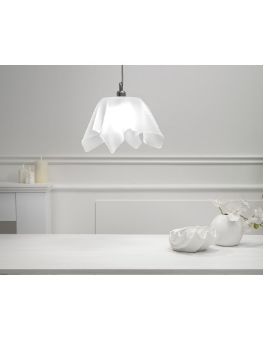 Lampadario Sospensione design moderno da soffitto "linea Drappeggi" in plexiglass color bisabbiato bianco