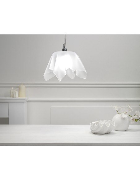 Lampadario Sospensione design moderno da soffitto "linea Drappeggi" in plexiglass color bisabbiato bianco
