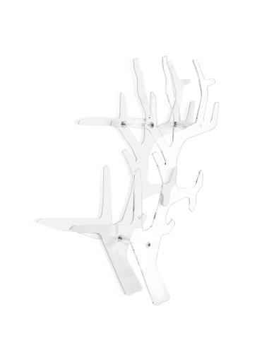 Koral Libreria da parete in plexiglass PMMA bianco pieno tagliata al laser, base Trasparente,. Made in Italy