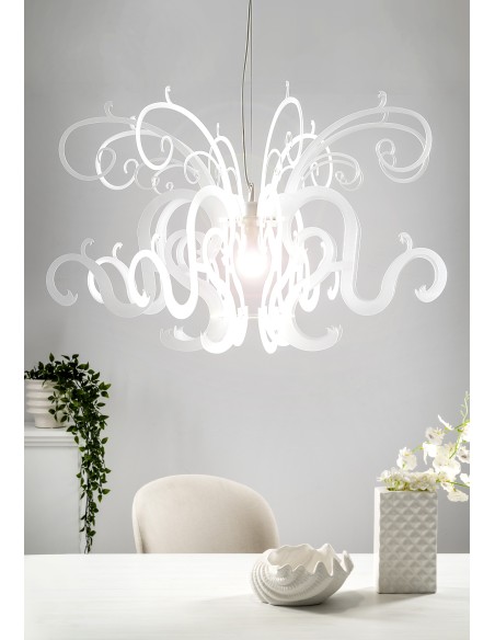 Gorgon Lampadario a sospensione in plexiglass PMMA bisabbiato bianco.