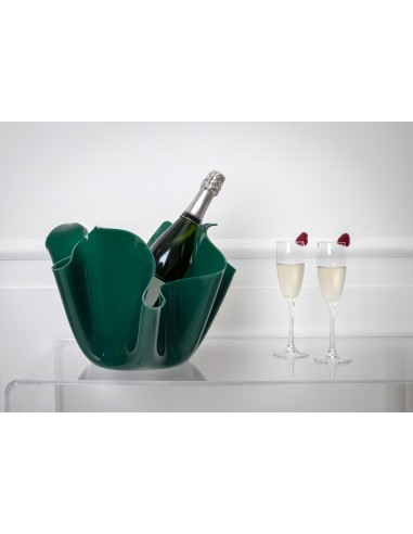 Vaso linea Drappeggi in plexiglass verde scuro pieno drappeggiata a mano Made in Italy