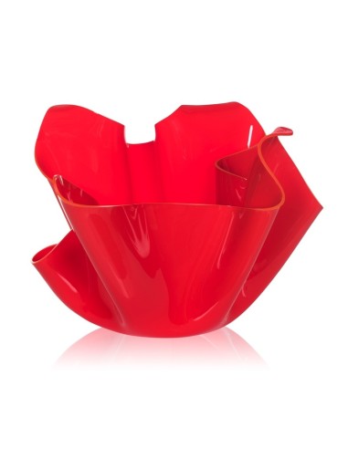 Vaso linea Drappeggi in plexiglass rosso pieno drappeggiata a mano Made in Italy