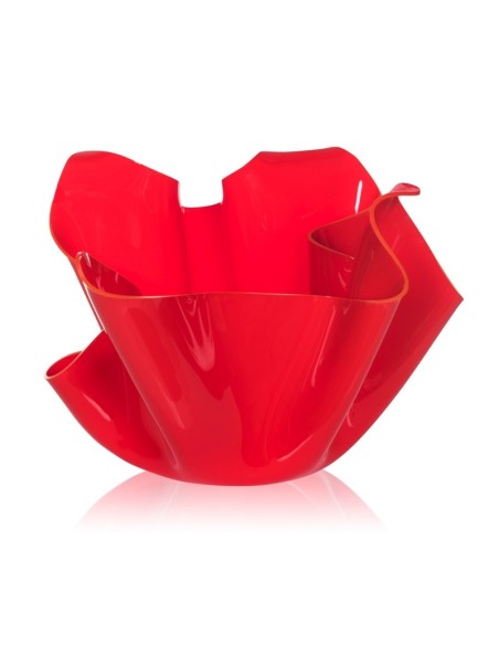 Vaso linea Drappeggi in plexiglass rosso pieno drappeggiata a mano Made in Italy