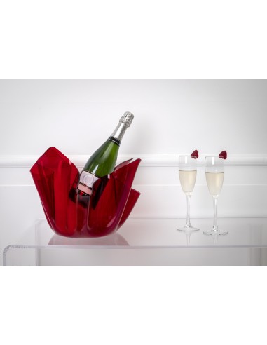 Vaso linea Drappeggi in plexiglass PMMA color rosso Trasparente Made in Italy