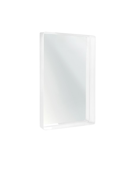 Vanitoso Specchiera in plexiglass color bianco latte con cornice/mensola portaoggetti.