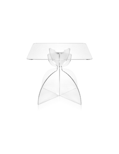 Tavolino linea Tessara quadrato sagomato Trasparente in plexiglass stile celtico.