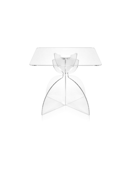 Tavolino linea Tessara quadrato sagomato Trasparente in plexiglass stile celtico.